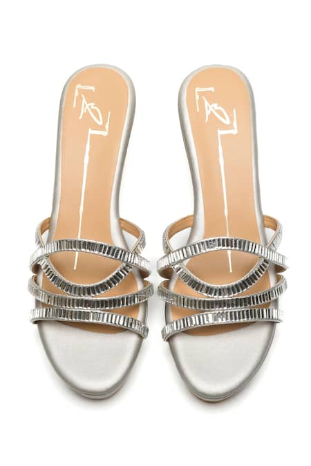 Shop_Nidhi Bhandari_Silver Stones Swarovski Embellished Strap Wedges _at_Aza_Fashions