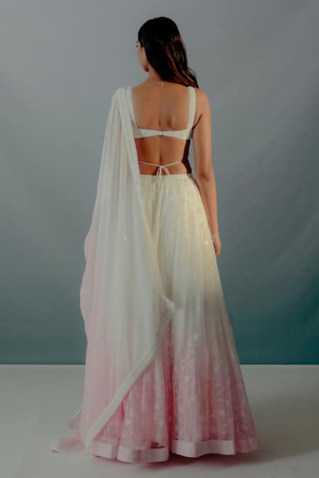 Aaryaa By Kashveen Kohli Pearl Embroidered Ombre Lehenga Set 