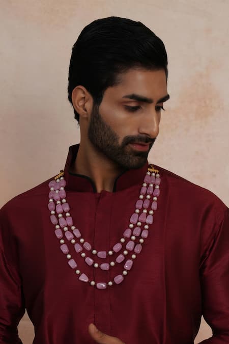 Shop Ruby Raang Pink Bead Layered Necklace at Aza Fashions Shop_Ruby Raang_Pink Bead Layered Necklace _at_Aza_Fashions