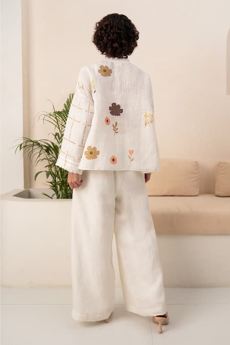 Shop Arcvsh By Pallavi Singh Ivory Linen Embroidery Polo Collar Floral Bloom Print Shirt With Pant at Aza Fashions Shop_Arcvsh By Pallavi Singh_Ivory Linen Embroidery Polo Collar Floral Bloom Print Shirt With Pant _at_Aza_Fashions