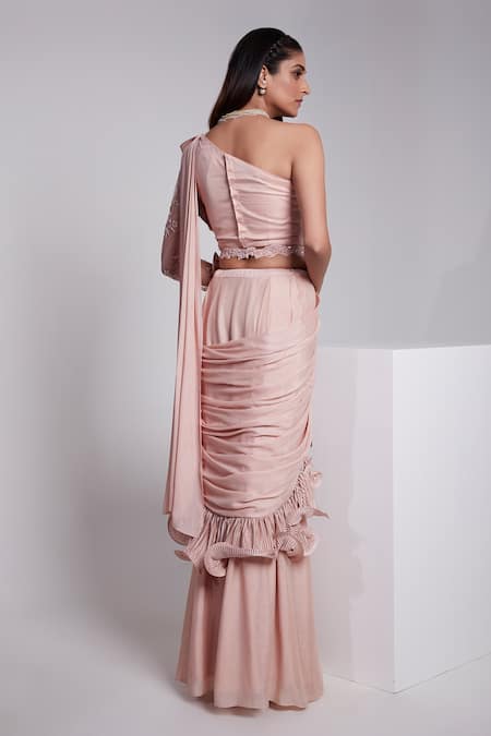 Suruchi Parakh Pre-Draped Ruffle Saree With One Shoulder Blouse 