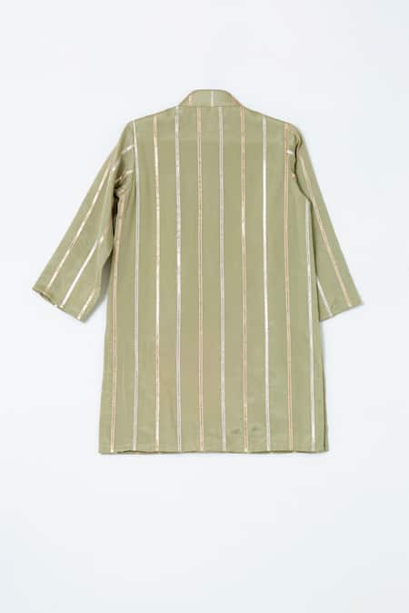 Shop Shruti Jalan Green Cotton, Crepe Embroidery Gota Straight Kurta at Aza Fashions Shop_Shruti Jalan_Green Cotton, Crepe Embroidery Gota Straight Kurta _at_Aza_Fashions