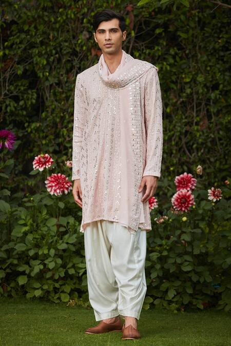 Shop Bohame Pink Georgette, Cotton, Silk Embroidery Sarva Flower Vine Chikankari Kurta Set at Aza Fashions Shop_Bohame_Pink Georgette, Cotton, Silk Embroidery Sarva Flower Vine Chikankari Kurta Set_at_Aza_Fashions