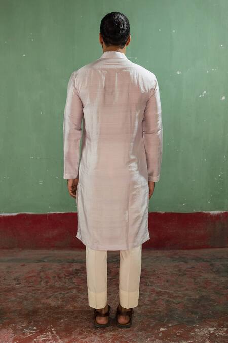 Shop Artless Grey Paper Mulberry Silk Plain Drizzles And Moon Full Sleeve Kurta Set at Aza Fashions Shop_Artless_Grey Paper Mulberry Silk Plain Drizzles And Moon Full Sleeve Kurta Set_at_Aza_Fashions