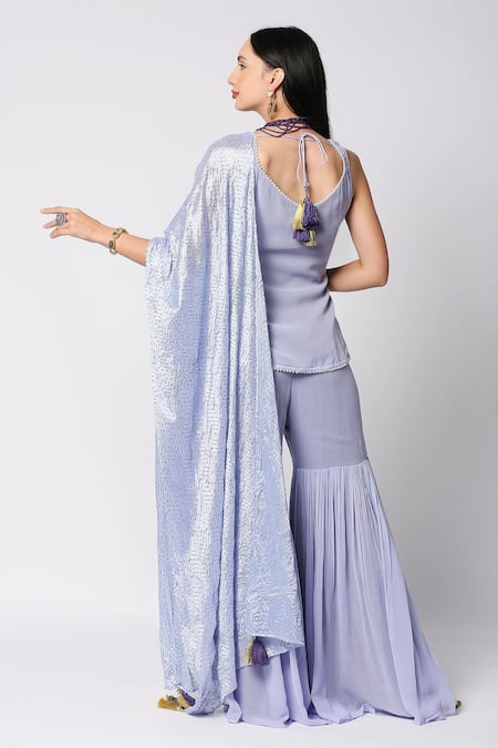 Monk & Mei By Sonia Anand Floral Embroidered Kurta Sharara Set 