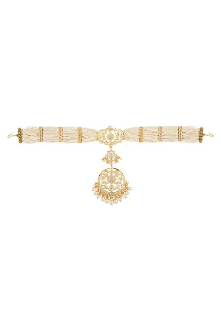 Shop_Kiara_Gold Plated Floral Embellished Choker_Online_at_Aza_Fashions