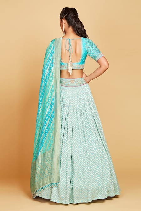 Amrin Khan Glass Pearls And Banarasi Lehenga Set 