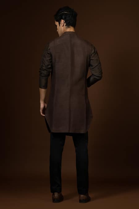 PAARSH Brown Thread Embroidered Bundi Kurta Set 