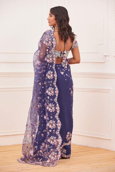 Rahul Mishra Aaina Hand Embroidered Saree With Blouse 