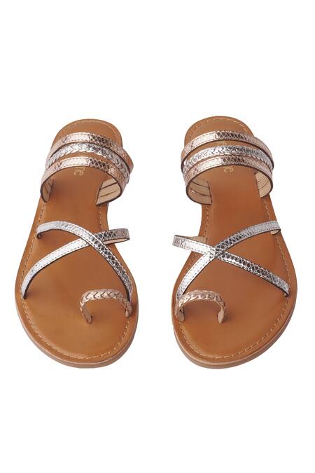 Shop Nine By Janine Gold Textured Pattern Esmeralda Leather Flats at Aza Fashions Shop_Nine By Janine_Gold Textured Pattern Esmeralda Leather Flats _at_Aza_Fashions