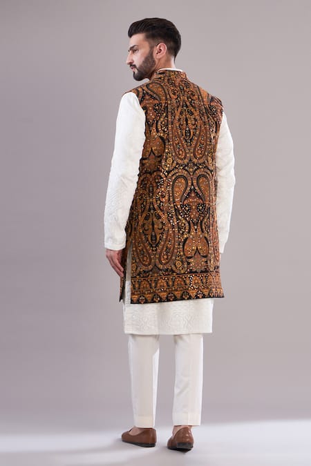 Shop Kasbah Multi Color Georgette, Cotton Embroidery Kashmiri Long Open Shrug at Aza Fashions Shop_Kasbah_Multi Color Georgette, Cotton Embroidery Kashmiri Long Open Shrug _at_Aza_Fashions