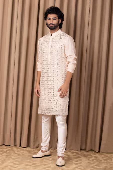 Shop Ankit V Kapoor Pink Cotton, Silk Mirrors Sajid Embroidered Kurta Set at Aza Fashions Shop_Ankit V Kapoor_Pink Cotton, Silk Mirrors Sajid Embroidered Kurta Set _at_Aza_Fashions