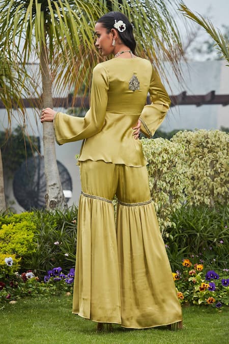 Bohame Aziza Hand Embroidered Top & Sharara Pant Set 