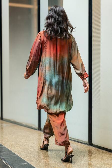 Shop Leh Studios Multi Color Viscose, Crepe Embroidery Collared Spray Print Dress at Aza Fashions Shop_Leh Studios_Multi Color Viscose, Crepe Embroidery Collared Spray Print Dress_at_Aza_Fashions