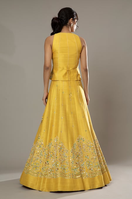 I Am Design_Yellow Raw , Organza Mango Bite Hand Embroidered Bridal Lehenga Set _Online_at_Aza_Fashions
