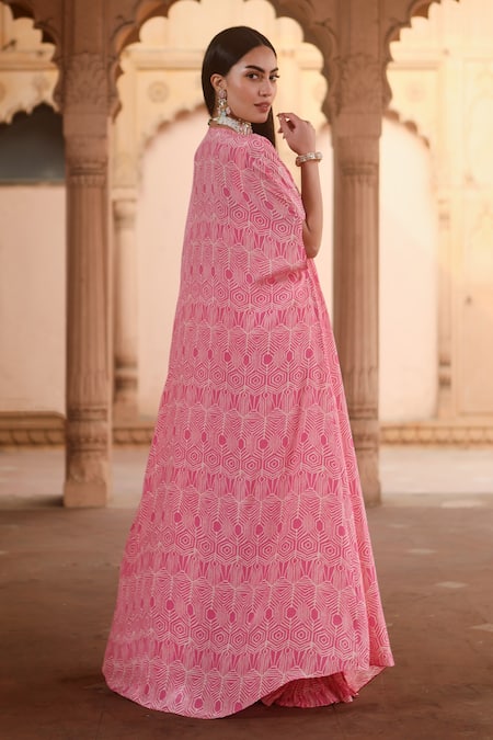 Shop Dheeru Taneja Pink Crepe Beads, Sequins Aisha Printed Cape And Sharara Pant Set at Aza Fashions Shop_Dheeru Taneja_Pink Crepe Beads, Sequins Aisha Printed Cape And Sharara Pant Set _at_Aza_Fashions