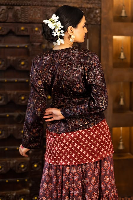 Vana Ethnics Ajrakh Print Top & Skirt Set 