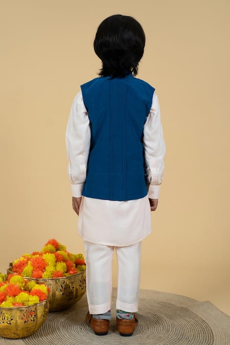 Shop Little Boys Closet Pink Crepe, Cotton, Silk Embroidery Bundi Kurta Set at Aza Fashions Shop_Little Boys Closet_Pink Crepe, Cotton, Silk Embroidery Bundi Kurta Set _at_Aza_Fashions