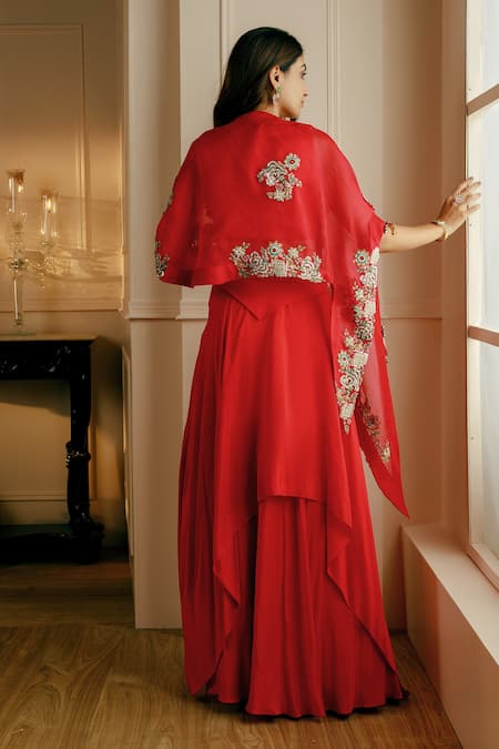Nehha Nhata Hand Embroidered Cape With Layered Skirt Set 