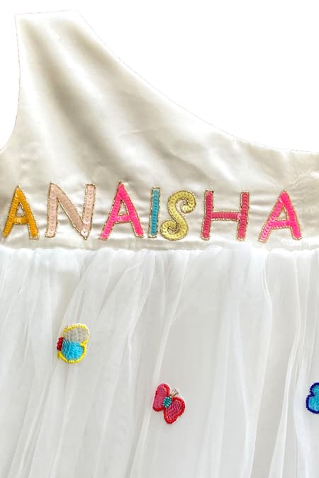 Shop_Darleen Kids Couture_White Satin, Net, Taffeta Sequins Butterfly Embroidered Dress _at_Aza_Fashions