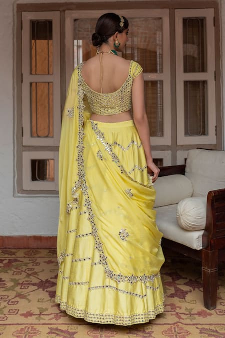 House of Dasmaya Embroidered Off-Shoulder Blouse Lehenga Set 