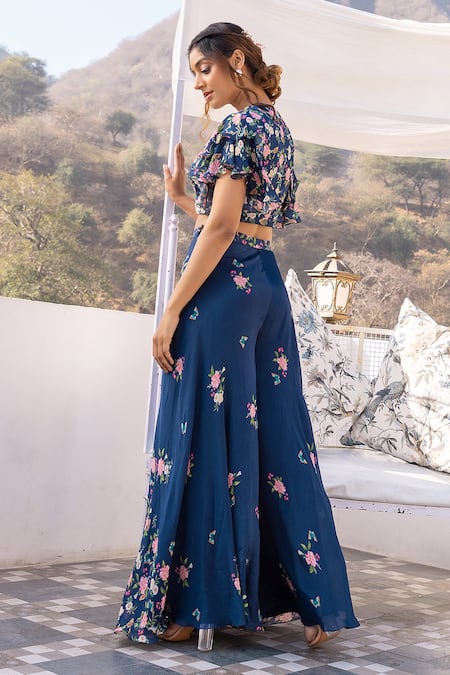 Suruchi Parakh Floral Print Crop Top & Flared Pant Set 