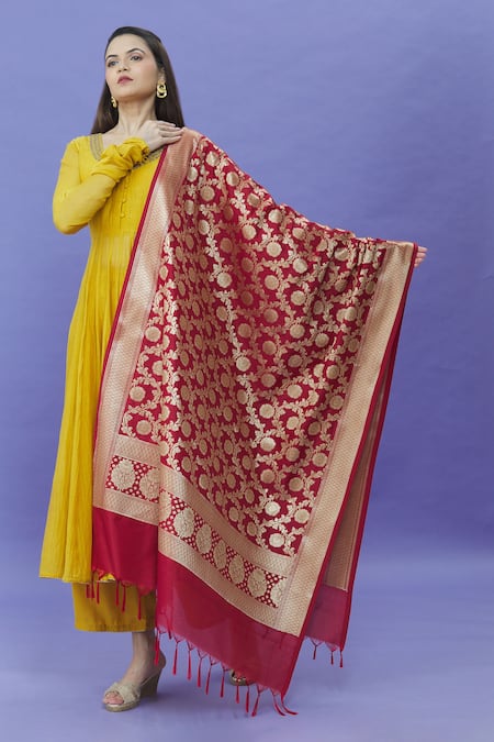Naintara Bajaj Floral Vine Pattern Banarasi Dupatta 