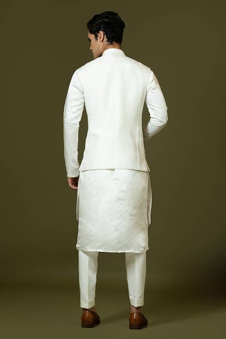 Shop PAARSH Ivory Cotton Embroidery Kashida Bundi Kurta Set at Aza Fashions Shop_PAARSH_Ivory Cotton Embroidery Kashida Bundi Kurta Set _at_Aza_Fashions