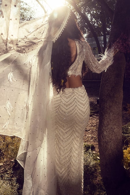 Nitika Gujral Crystal & Sequin Embroidered Skirt & Veil Set 