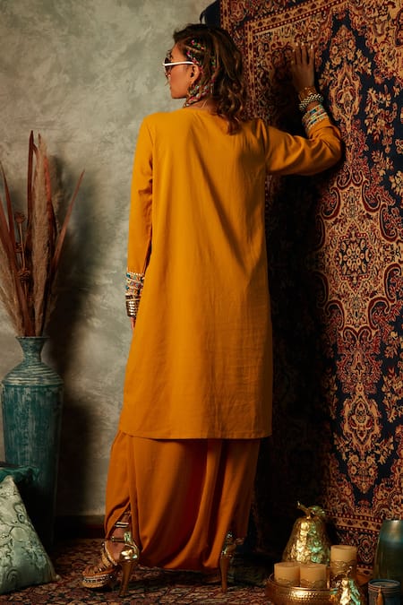 Shop Esha L Amin Yellow Georgette Draped Dhoti Pant at Aza Fashions Shop_Esha L Amin_Yellow Georgette Draped Dhoti Pant _at_Aza_Fashions