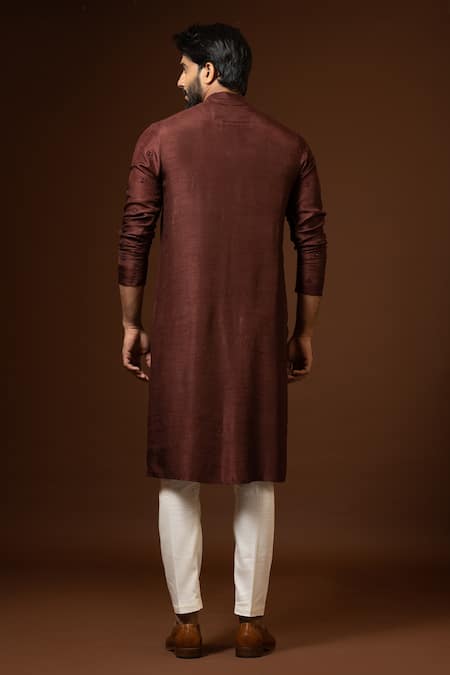 Shop PAARSH Maroon Bamboo, Cotton Embroidery French Knot Work Kurta Set at Aza Fashions Shop_PAARSH_Maroon Bamboo, Cotton Embroidery French Knot Work Kurta Set _at_Aza_Fashions