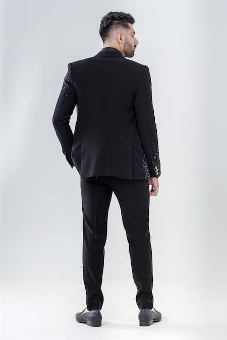 Shop_Amrit Dawani_Black Polyester Cut Work Embroidered Tuxedo Set _at_Aza_Fashions