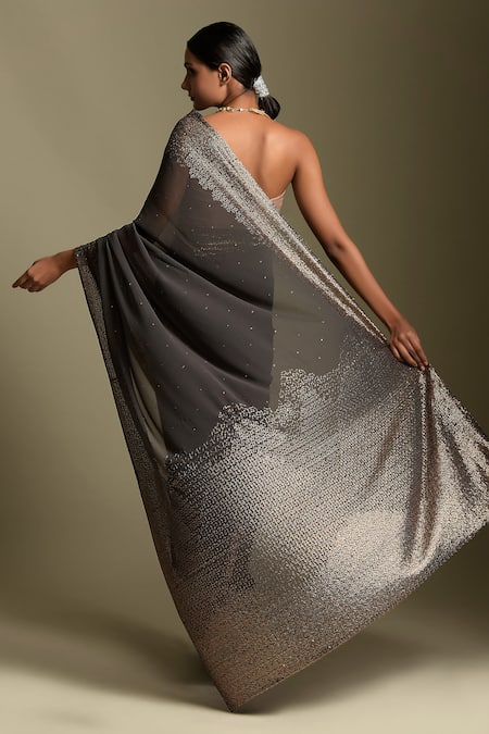 Two Sisters By Gyans Sequin Embellished Two Toned Saree With Unstitched Blouse Piece 