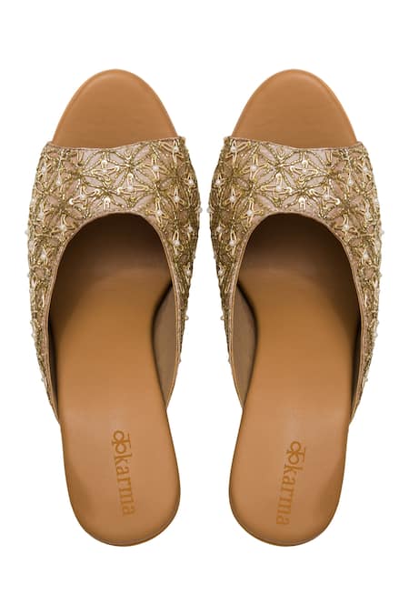 Kkarma Accessories Rose Gold Embroidered Block Heels 
