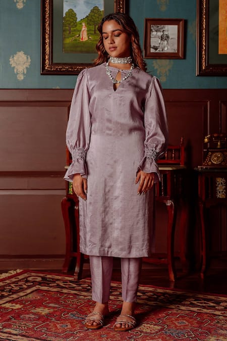 LAHARIO Silk Kurta Set With Rose Embroidered Dupatta 