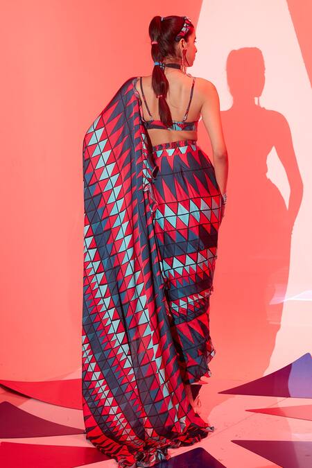 Shop_Esha L Amin_Multi Color Viscose Embroidery Coachella Geometric Print Bralette _at_Aza_Fashions