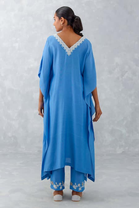 Devnaagri Floral Embroidered Kaftan & Pant Set 