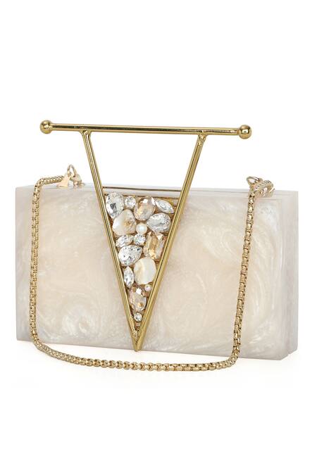 Shop NR By Nidhi Rathi Beige Embellished Stone Resin Clutch Bag at Aza Fashions Shop_NR By Nidhi Rathi_Beige Embellished Stone Resin Clutch Bag_at_Aza_Fashions