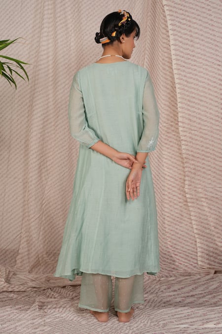 Pants And Pajamas Magnet Aqua Chikankari Kurta & Pant - Set of 2 