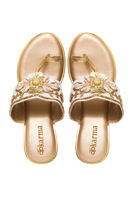 Shop Kkarma Accessories Multi Color Embroidery Avisha Kolhapuri Wedges at Aza Fashions Shop_Kkarma Accessories_Multi Color Embroidery Avisha Kolhapuri Wedges _at_Aza_Fashions