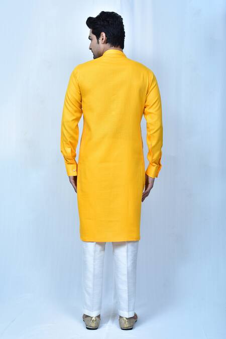 Samyukta Singhania Yellow Kurta Cotton Plain Mandarin Collar Straight Set  2