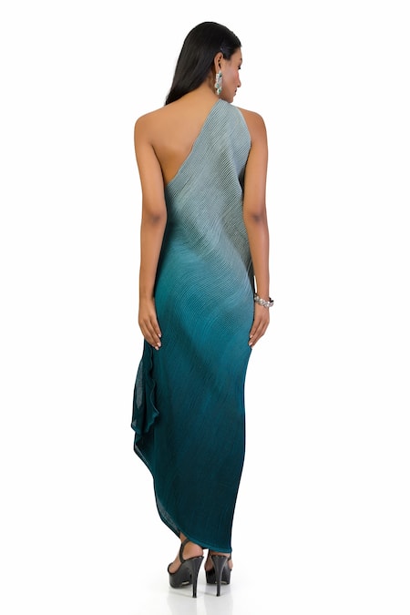 Shop Meghna Shah Blue Chiffon Asymmetric Textured Pattern Shaded Dress at Aza Fashions Shop_Meghna Shah_Blue Chiffon Asymmetric Textured Pattern Shaded Dress _at_Aza_Fashions