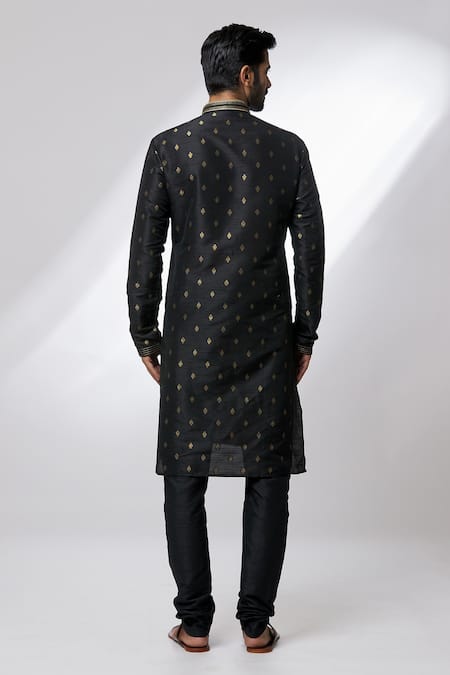Shop Arihant Rai Sinha Black Jacquard, Silk, Chanderi Embroidery Floral Pattern Banarasi Kurta Set at Aza Fashions Shop_Arihant Rai Sinha_Black Jacquard, Silk, Chanderi Embroidery Floral Pattern Banarasi Kurta Set _at_Aza_Fashions