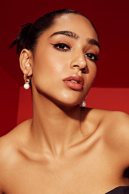 Shop Anaash Gold Plated Pearls Oyster Baroque Hoops at Aza Fashions Shop_Anaash_Gold Plated Pearls Oyster Baroque Hoops _at_Aza_Fashions