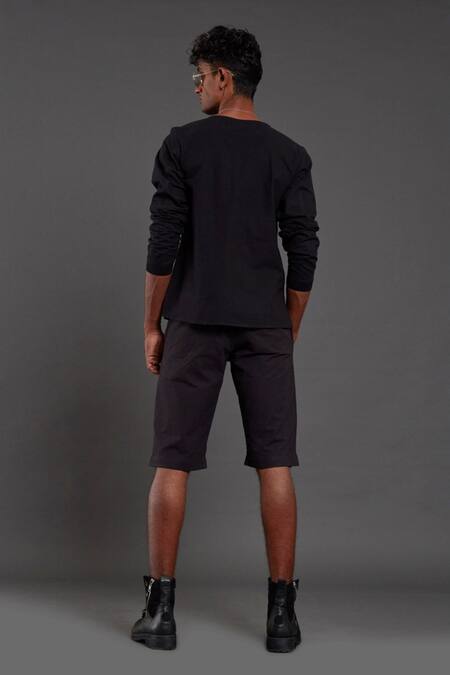 Shop MATI Black 100% Cotton Hand Woven T-shirt Shorts Set at Aza Fashions Shop_MATI_Black 100% Cotton Hand Woven T-shirt Shorts Set_at_Aza_Fashions