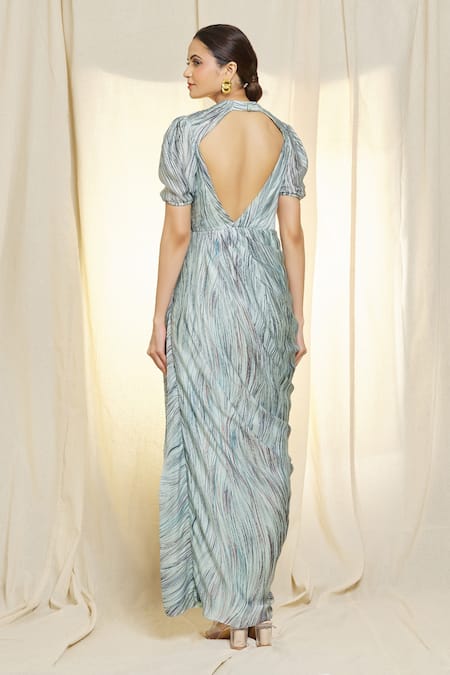 Vivek Patel Printed Draped Dress 
