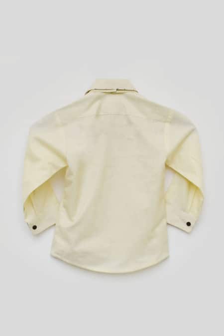Shop_Fayon Kids_Yellow Cotton Embroidery Pocket Shirt _at_Aza_Fashions
