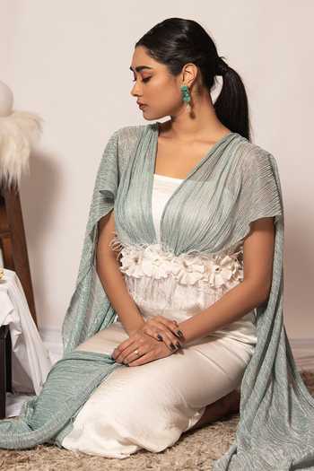 Vanshika Agarwal Label Princess Cut Dress With Embellished Drape Belt 