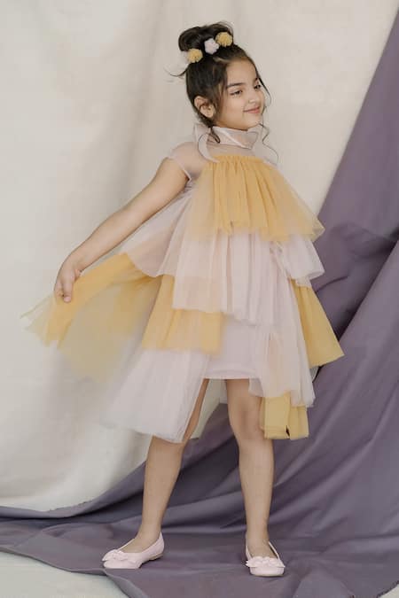 Shop Swati Golyan Pink Net Asymmetric Panelled Dress at Aza Fashions Shop_Swati Golyan_Pink Net Asymmetric Panelled Dress _at_Aza_Fashions