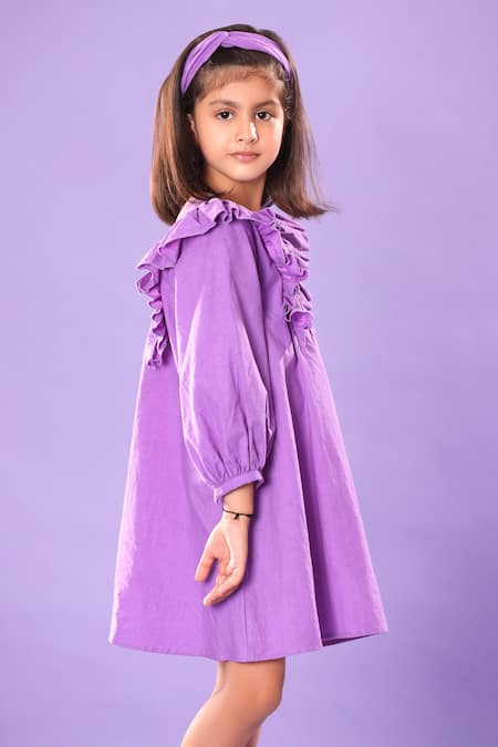 Shop Littlecheer Purple Cotton Glass Neck A-line Dress at Aza Fashions Shop_Littlecheer_Purple Cotton Glass Neck A-line Dress _at_Aza_Fashions